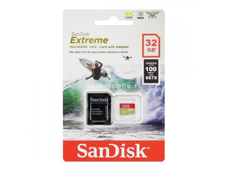 Memorijska kartica SanDisk SDHC 32GB Extreme micro 100MB/s V30 UHS-I U3 plus SD adapterom