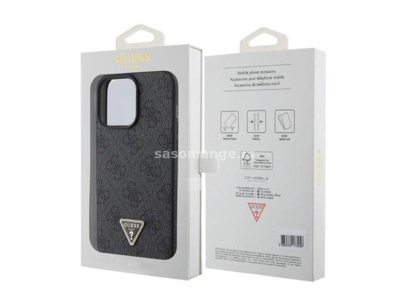 Futrola GUESS Leather 4G Case Triangle Metal Logo With Strass za iPhone 15 Pro (6 1) crna Full OR...