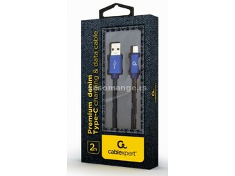 CC-USB2J-AMCM-2M-BL Gembird Premium jeans (denim) Type-C USB cable with metal connectors, 2 m, blue