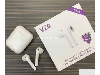 Bluetooth bežične slušalice TWS V20 bele