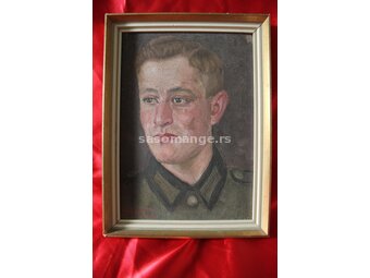 Portret Austrijskog Vojnika, 19,5x26, Ulje Na Lesonitu, 1943
