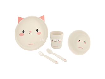 Kikka Boo Set bebi posuđa od bambusa Cat Pink KKB40073