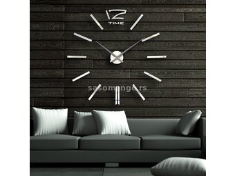Zidni sat sticker prečnika 120cm - SREBRNI