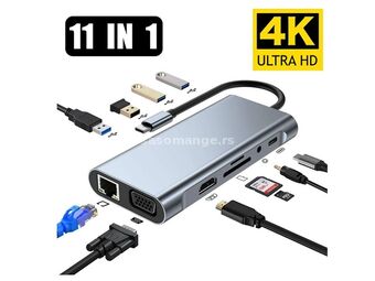USB C HUB 11 u 1 4K HDMI,lan,vga ,usb3.0 ,Audio ,PD NOVO