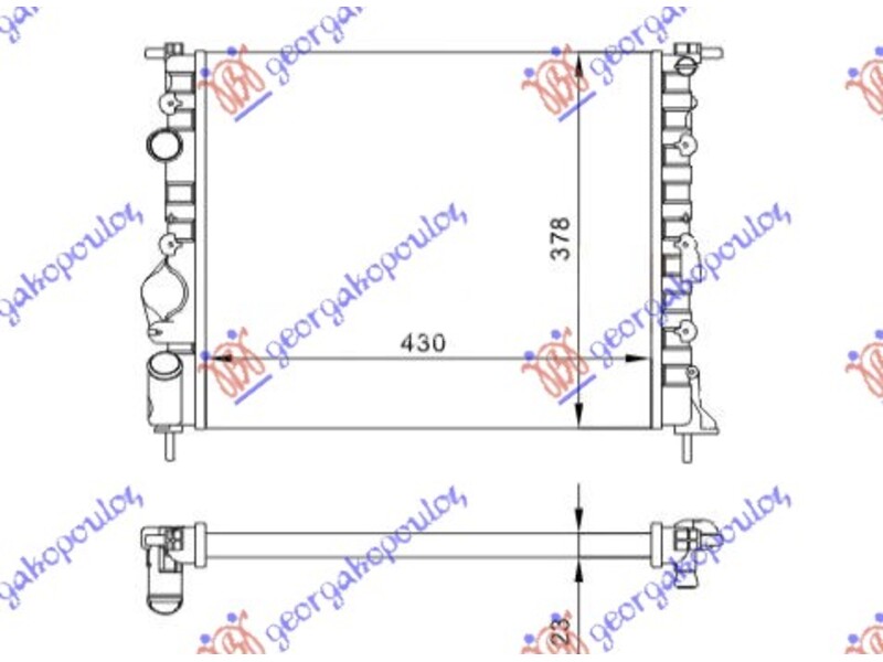 HLADNJAK MOTORA BENZIN (-AC) (43x38) BEZ PUMPE RENAULT KANGOO 98-03