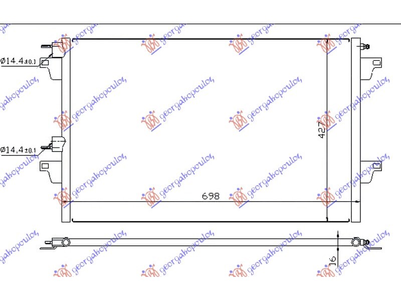 HLADNJAK KLIME BENZIN/DIZEL (660x430x16) -04 CEV 14.5/14.5mm RENAULT ESPACE 03-12