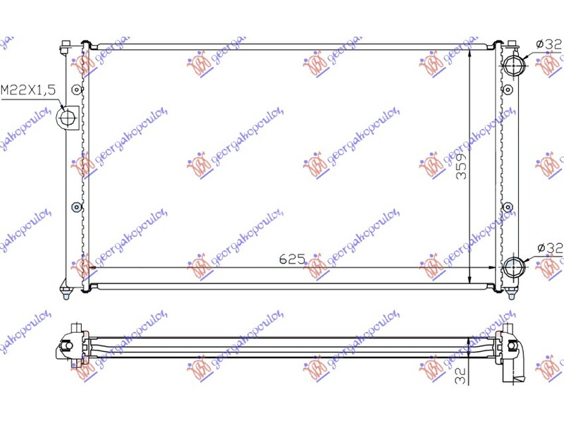 HLADNJAK MOTORA 1.6/1.8/2.0 BENZIN / 1.9 TD DIZEL (MAN) (630x380x34) VW CADDY VAN 96-04