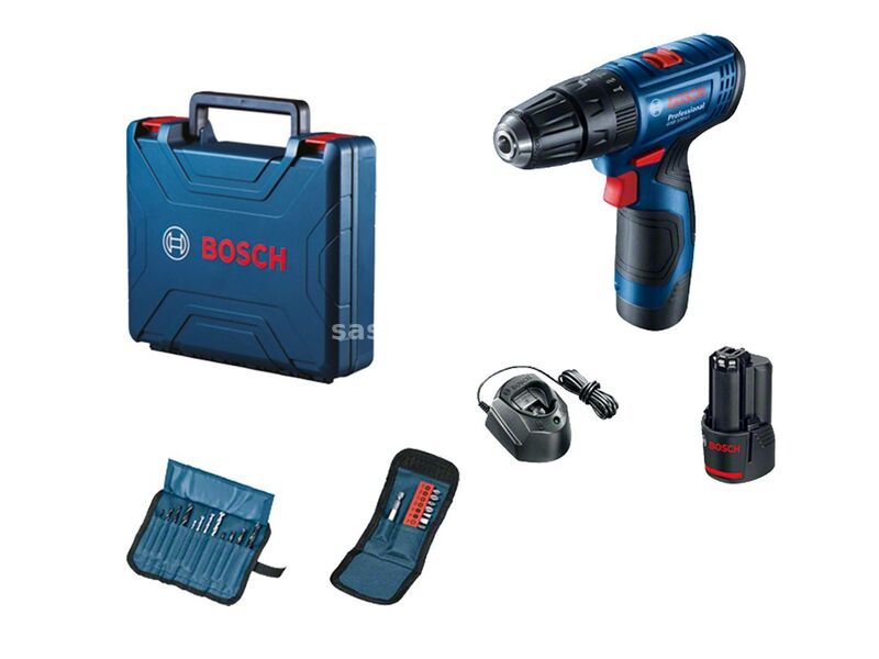 BOSCH Aku vibraciona bušilica-odvrtač GSB 120-LI/ 2x2/0Ah + 23-delni set pribora u koferu