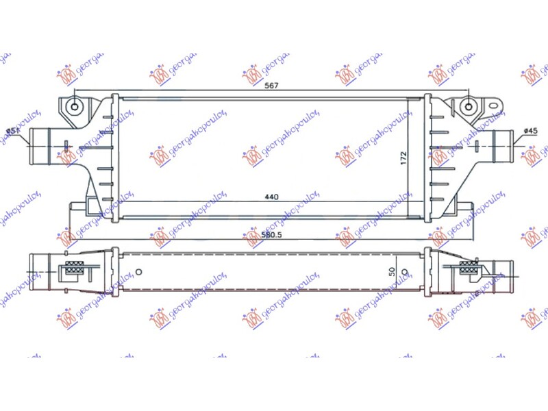 HLADNJAK INTERKULERA 2.0 JTD (440x172x55) FIAT SEDICI 07-