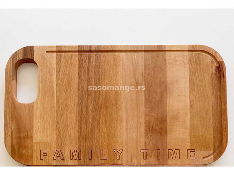 Pravougaona daska za sečenje od drveta bukve,Familiy time 40x22cm