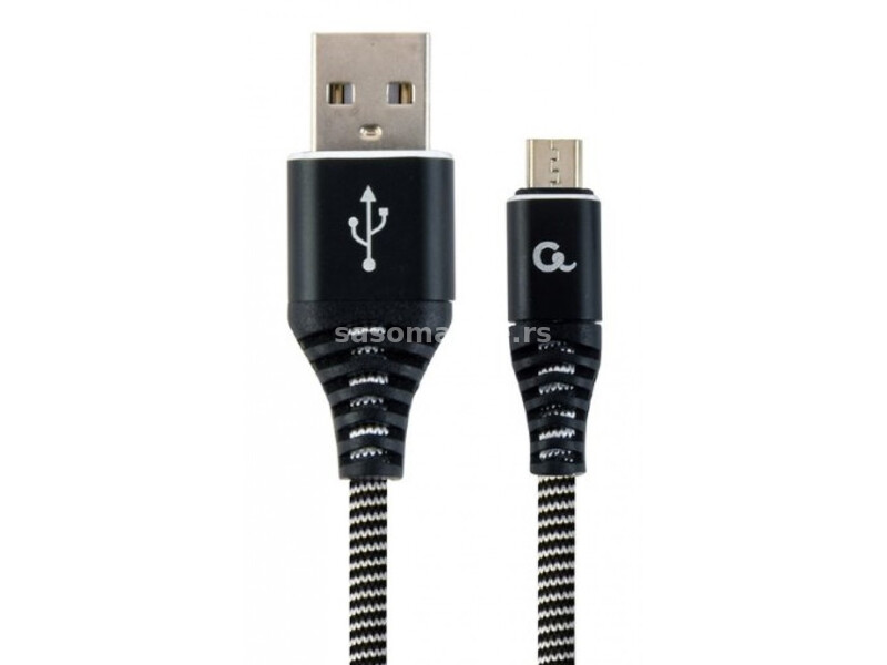 CC-USB2B-AMmBM-1M-BW Gembird Premium cotton braided Micro-USB charging - data cable,1m, black/white
