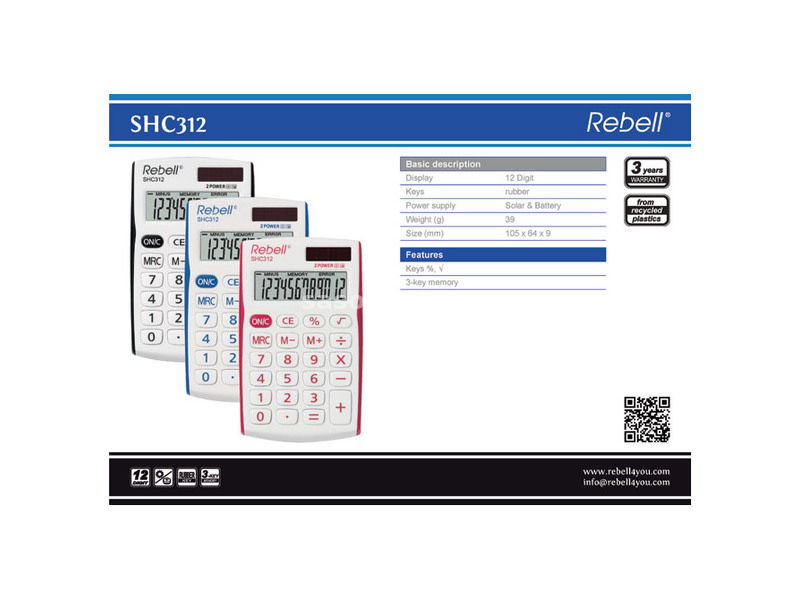 Kalkulator džepni 12mesta Rebell RE-SHC312BL BX belo plavi