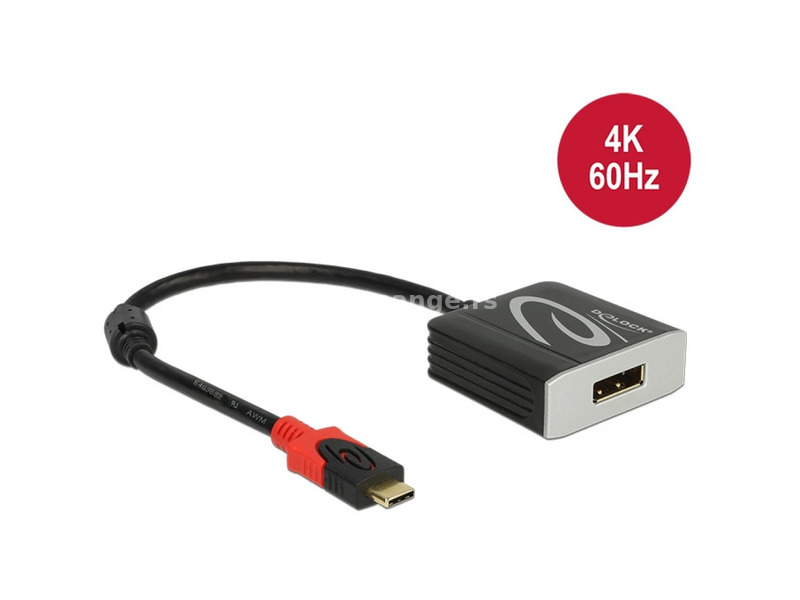 DELOCK USB 2.0 Type C DisplayPort 1.2/1.2a Converter Black 20cm 63312