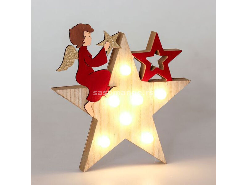 Kućna dekoracija - Drvena novogodišnja zvezda 20cm sa LED lampicama