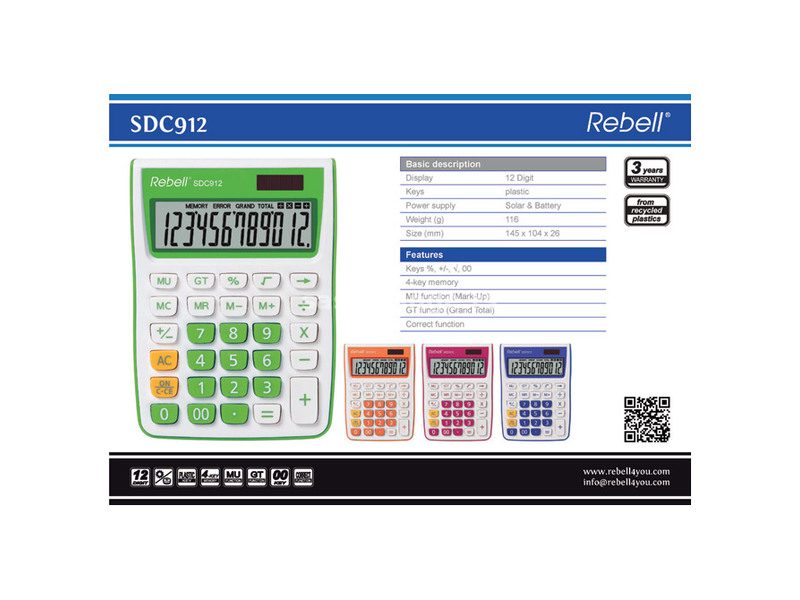 Kalkulator komercijalni 12mesta Rebell RE-SDC912GR BX belo zeleni