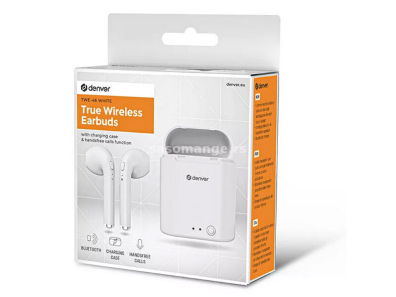 True Wireless Bluetooth Earbuds Denver TWE-46 White