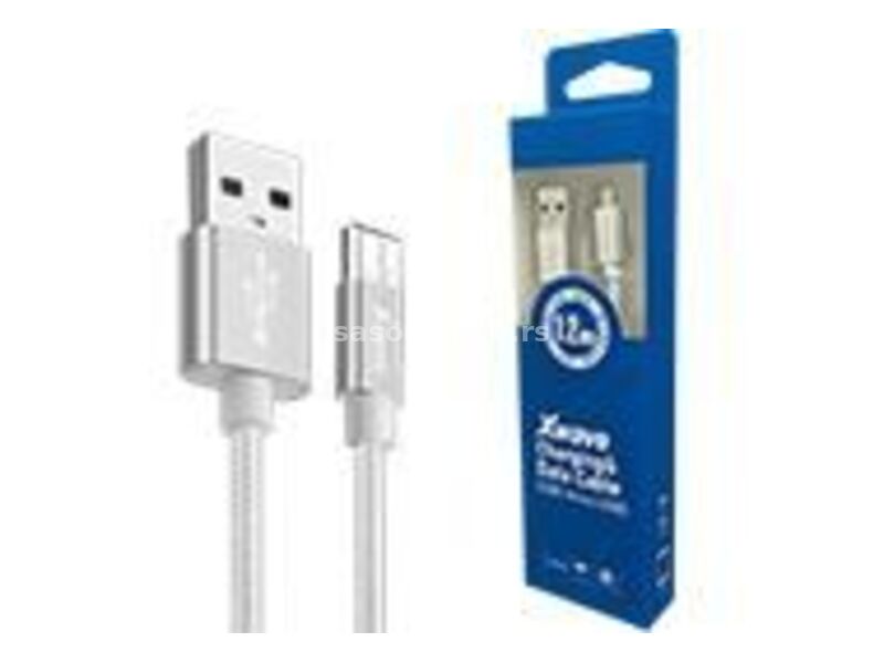 XWAVE Kabl USB2.0 na Micro USB 1.2M/ 2A/ aluminium/ upleten/ srebrni