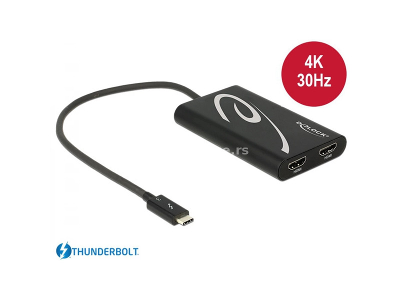 DELOCK Adapter Thunderbolt 3 plug - 2 x HDMI csatlakozc6ellyel 4K 30 Hz