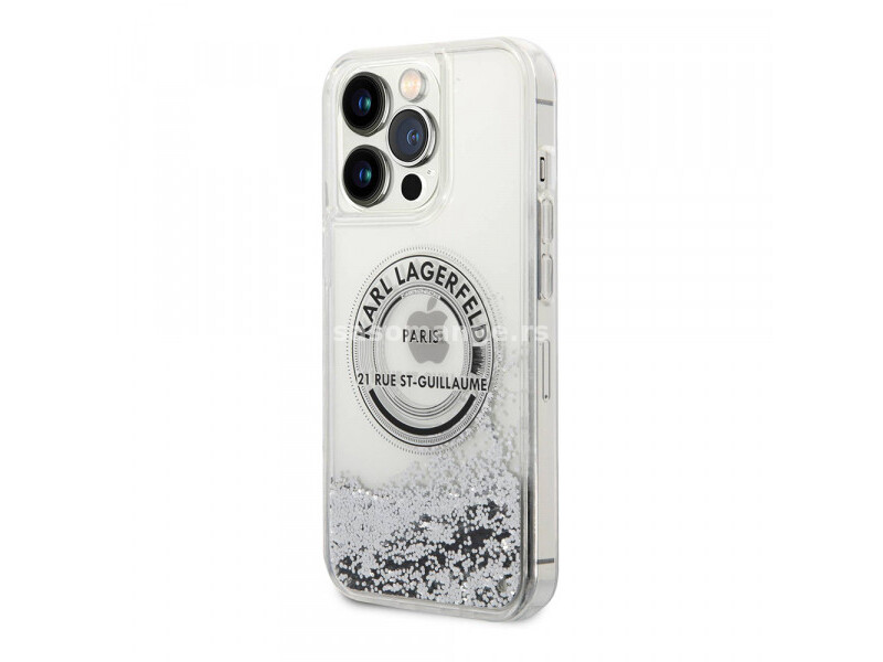 Futrola Karl lagerfeld Liquid Glitter Round Rsg Logo za Iphone 14 Pro srebrna Full ORG (KLHCP14LL...