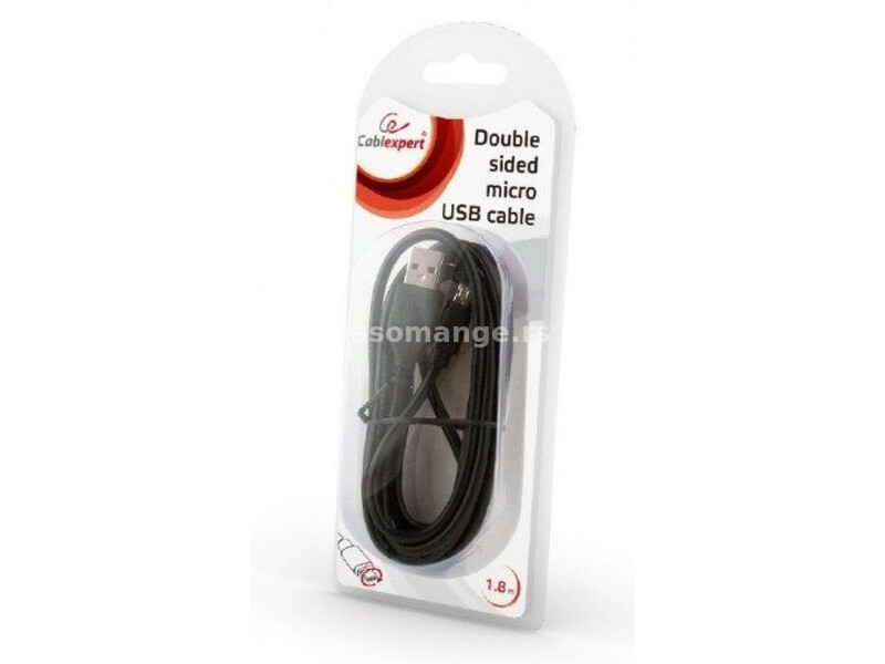 CCB-USB2-AMmDM-6 Gembird USB 2.0 AM to Double-sided Micro-USB cable, black, 1,8m Blister