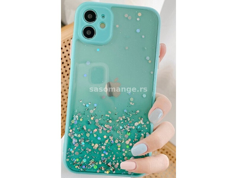 MCTK6-IPHONE 13 Pro Furtrola 3D Sparkling star silicone Turquoise