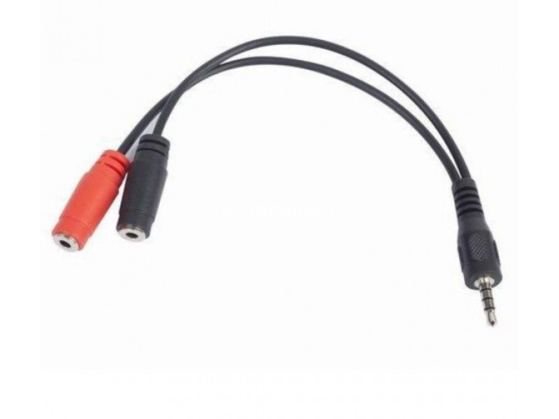 CCA-417 Gembird 2x 3.5 mm(slusalice i mikrofon) adapter na 1x 3.5mm(4 pin) cable, 0.2 m crni