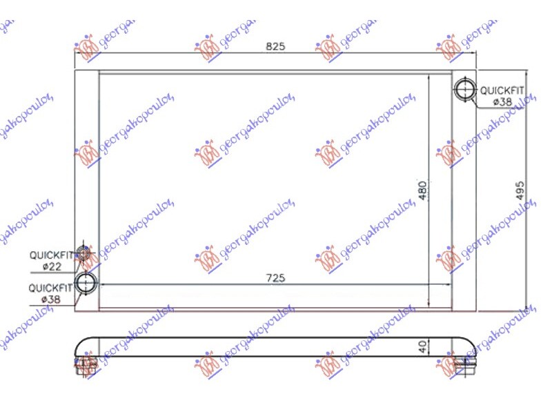 HLADNJAK MOTORA ZA SVE MODELE BENZIN/DIZEL (725x480x40) CEV DIJAGONALNO AUDI A8 02-09