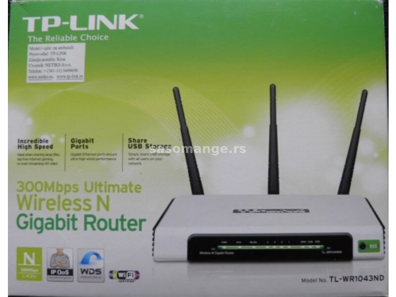 TP-Link TL-WR1043ND Wireless Ruter 450Mbps USB