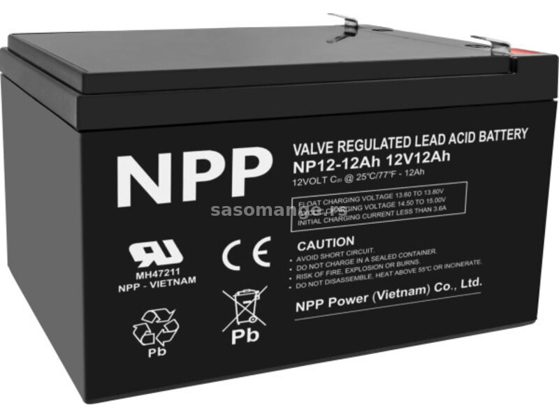 NPP NP12V-12Ah, AGM BATTERY, C20=12AH, T2, 151x98x95x100, 3,3KG, BLACK