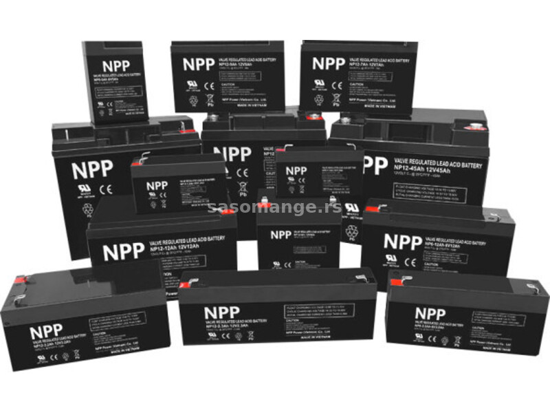 NPP NP12V-12Ah, AGM BATTERY, C20=12AH, T2, 151x98x95x100, 3,3KG, BLACK