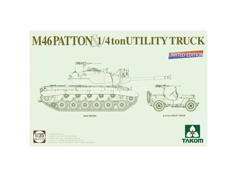 1/35 M46 Patton middle tank and 1/4 t land rover limited edition military vehicle model set