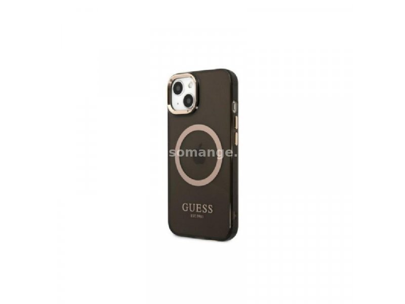 Guess Futrola za iPhone 13 Pro Black Gold Outline Translucent MagSafe