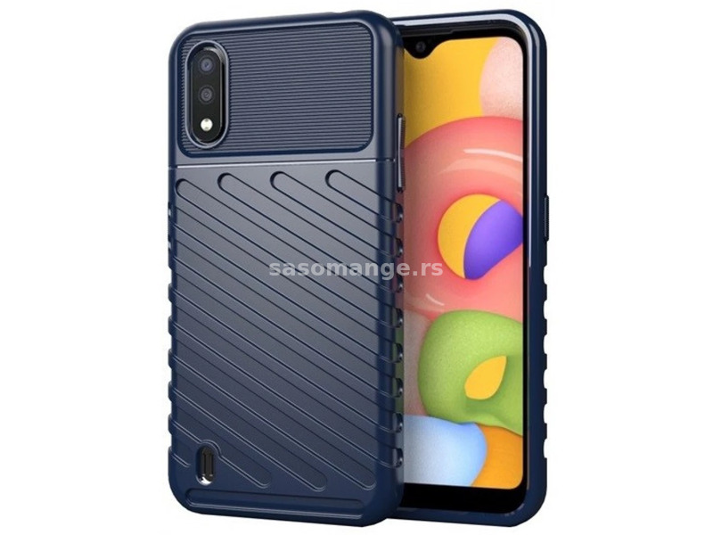 ZONE Silicon case domború striped pattern Samsung Galaxy A01 dark blue