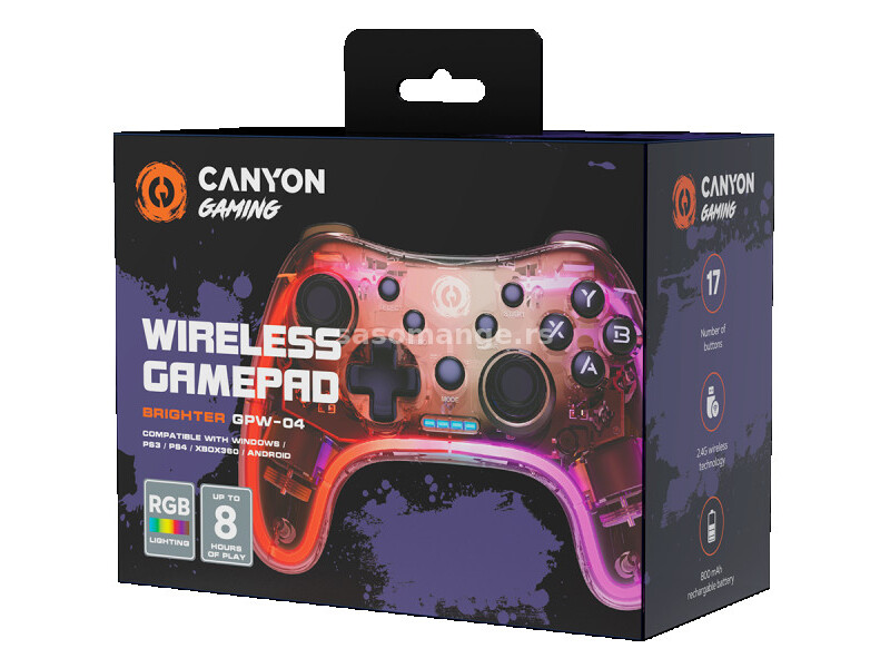 CANYON GPW-04, 2.4G Wireless Controller with built-in 800mah battery, 2M Type-C charging cable ,...