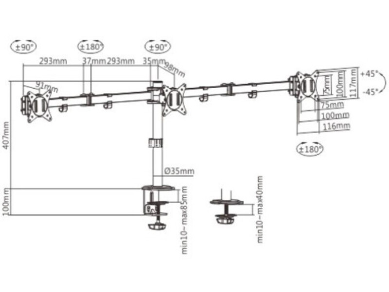 MA-D3-01 Gembird Podesivi stoni drzac za monitor sa tri ruke,tilt,rotacija, okretanje, 17-27 max.7kg