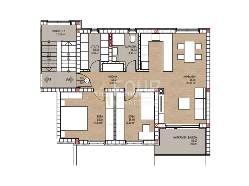 Viškovo, novogradnja, 72.48m2, 2s+db, balkon