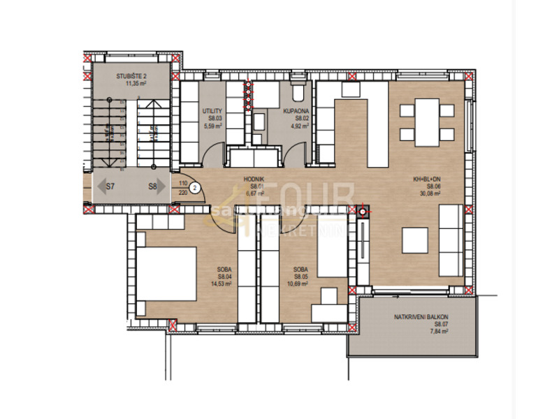 Viškovo, novogradnja, 72.48m2, 2s+db, balkon