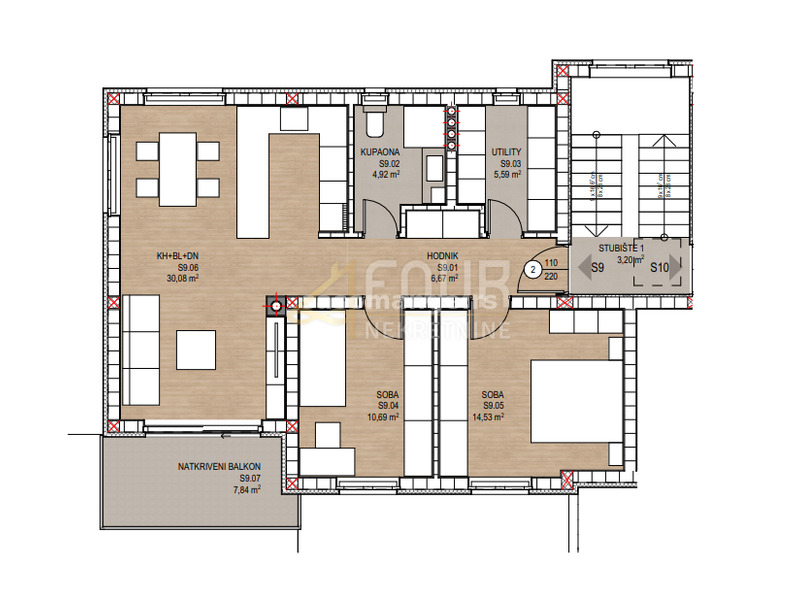 Viškovo, novogradnja, 72.48m2, 2s+db, balkon