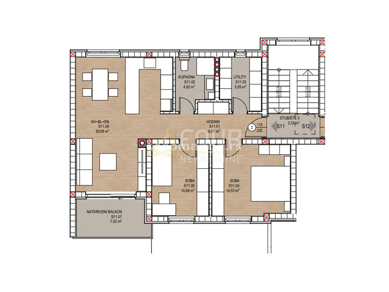 Viškovo, novogradnja, 72.48m2, 2s+db, balkon