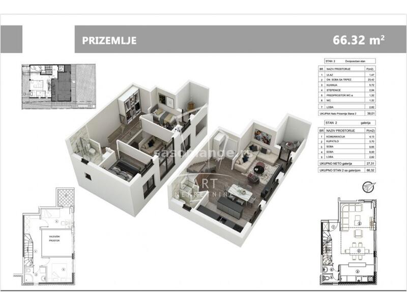 Cvetkova pijaca, lux novogradnja, duplex 66.32m2 ID#7761