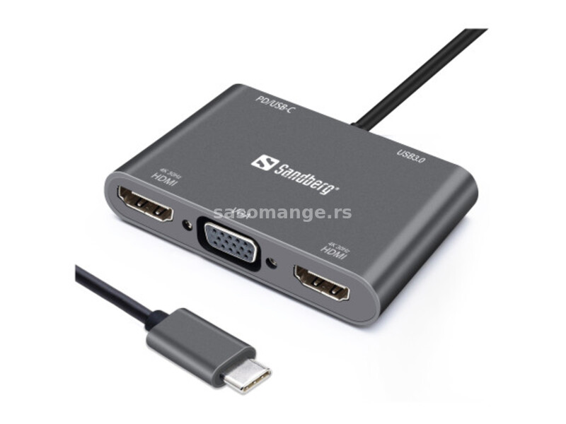 Docking station Sandberg USB-C - 2xHDMI/VGA/USB 3.0/USB C PD 136-35