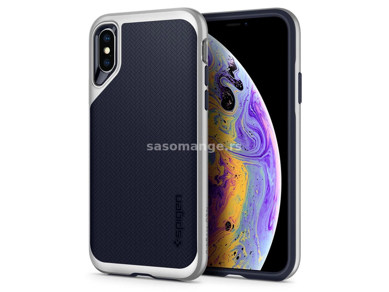 Apple iPhone XS Max TPU silicone case plastic with frame Spigen Neo Hybrid fishbone pattern silver