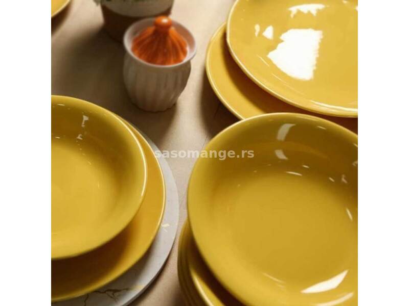 Servis za ručavanje od keramike Kutahya Harlek žuti 18 delova