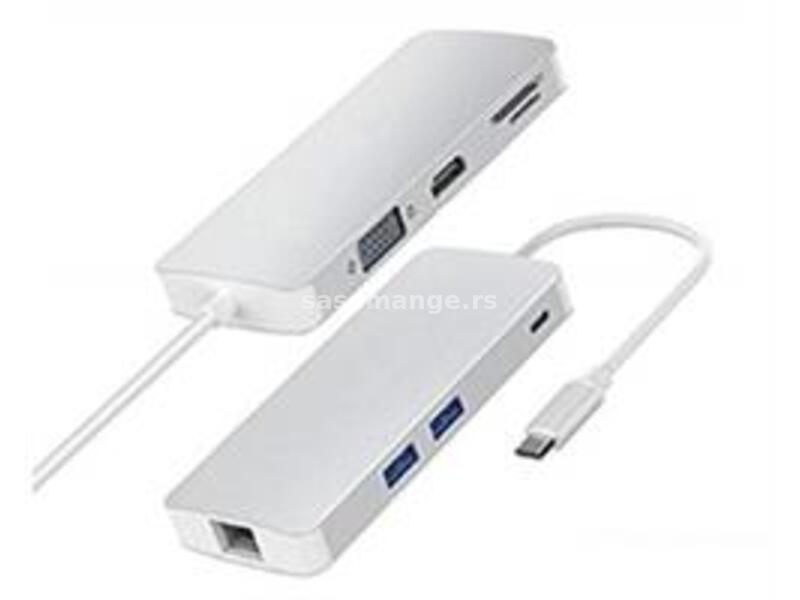 Adapter-konvertor TIP C na VGA+HDMI+SD/MICRO SD+RJ 45+2xUSB3.0+TIP C