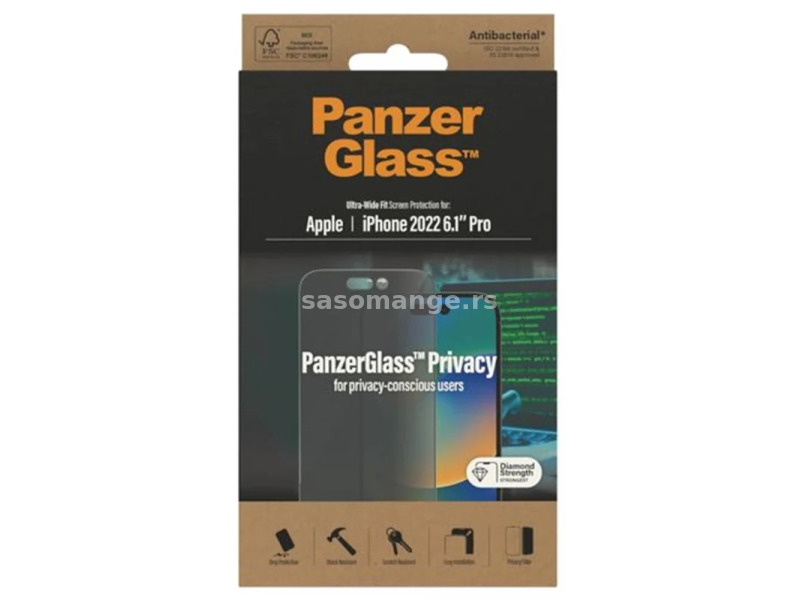 PANZERGLASS Screen Protector Ultra Wide Fit Privacy Antibacterial iPhone 14 Pro black
