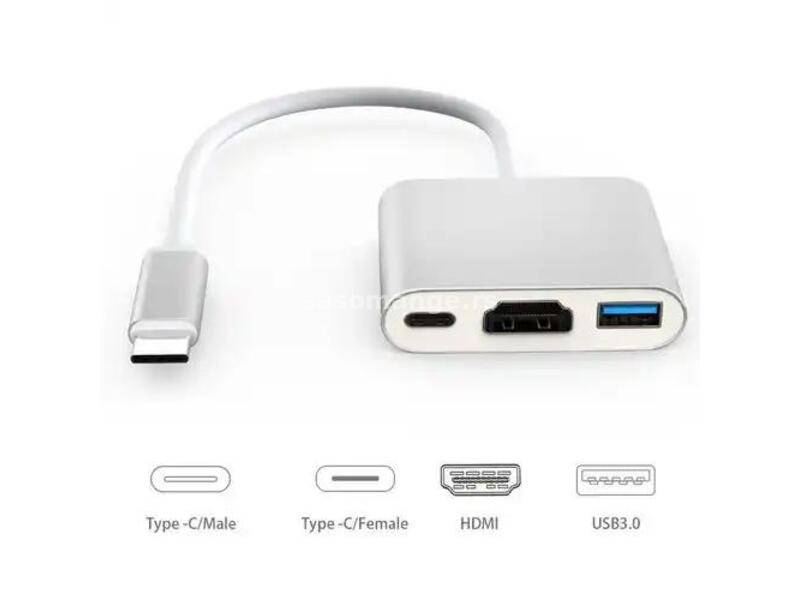 Adapter konverter Tip C - HDMI/USB 3.0/TIP C Kettz TCH-300