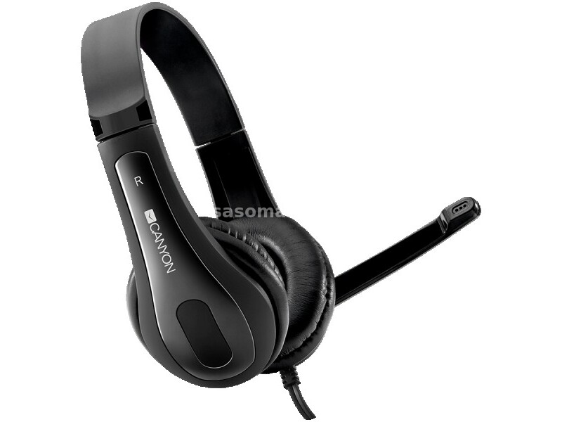 CANYON HSC-1 basic PC headset with microphone, combined 3.5mm plug, leather pads, Flat cable leng...