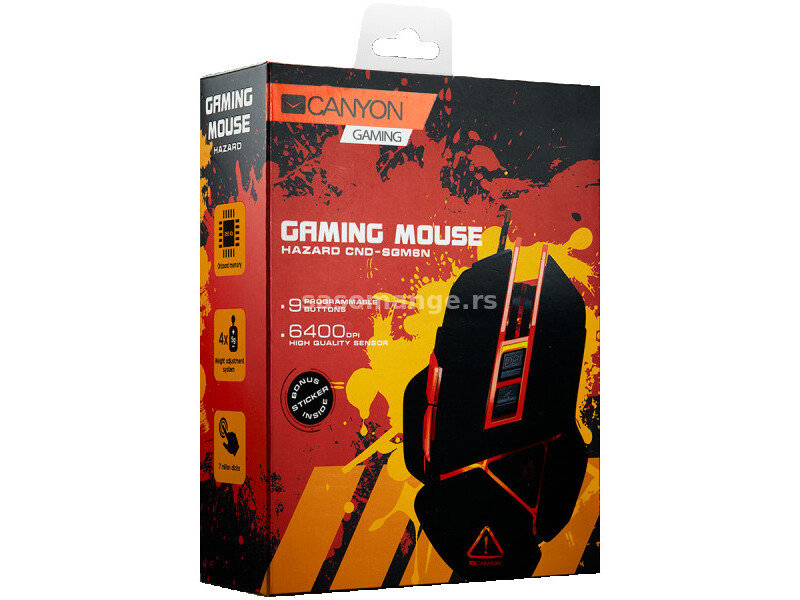 CANYON Hazard GM-6 Optical gaming mouse, adjustable DPI setting 80016002400320048006400, LED back...