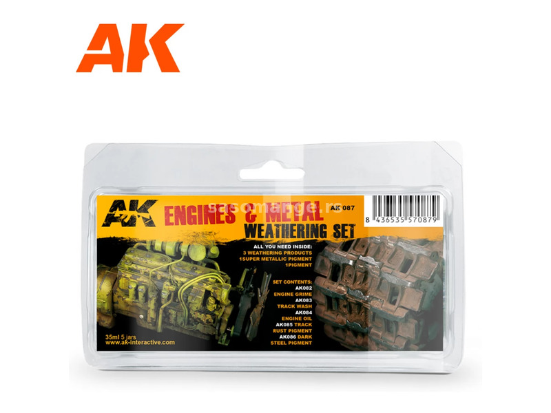 AK INTERACTIVE Engines And Metal Weathering Set acrylic paint stock 5x 35 ml