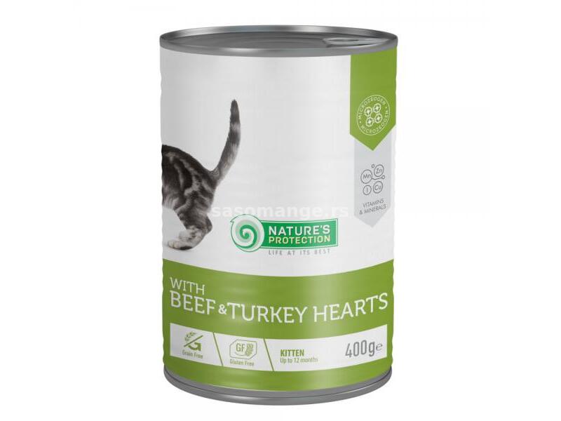 Nature's Protection konzerva za mačke - Beef&amp;Turkey hearts 400g